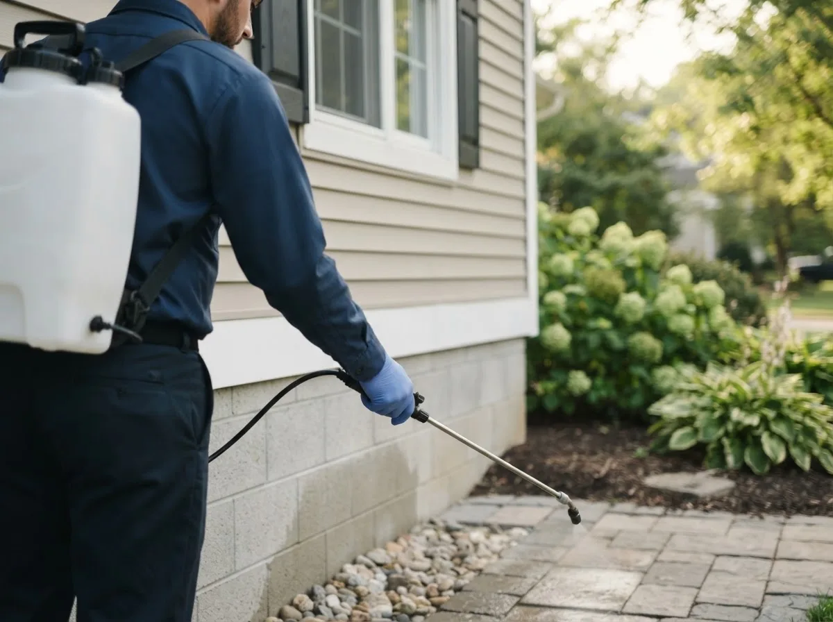 Pest control technician inspecting a home in Hebron, IL